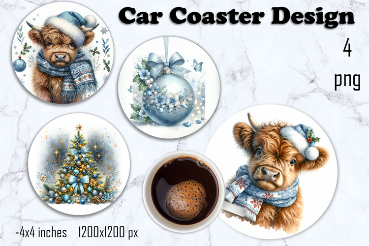 Blue Christmas decor Sublimation car Coaster