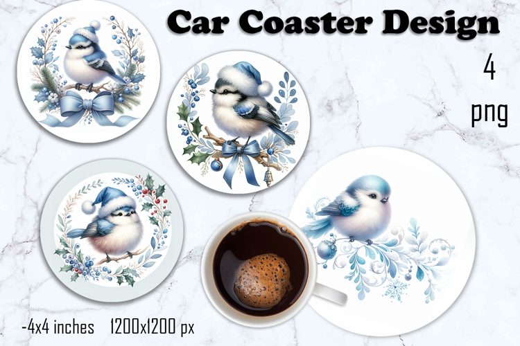 Christmas blue bird Sublimation Coaster Design