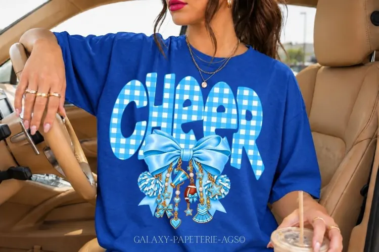 Blue Gingham Cheer PNG with Bow and Charms