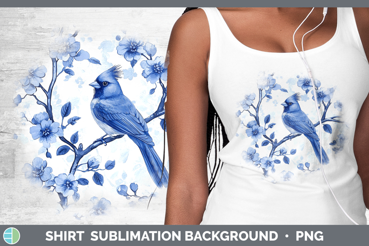 Blue Chinoiserie Birds Cardinal Shirt Sublimation Sublimatio