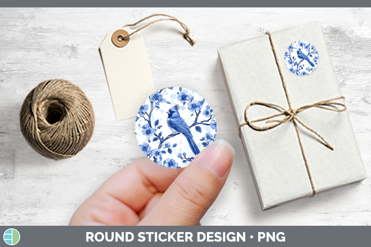 Blue Chinoiserie Birds Cardinal Stickers | Round Labels Desi
