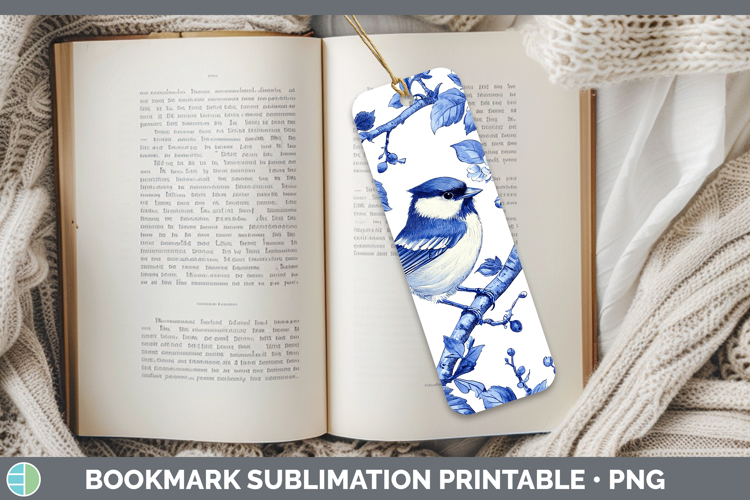 Blue Chinoiserie Birds Chickadee Bookmark Sublimation Printa