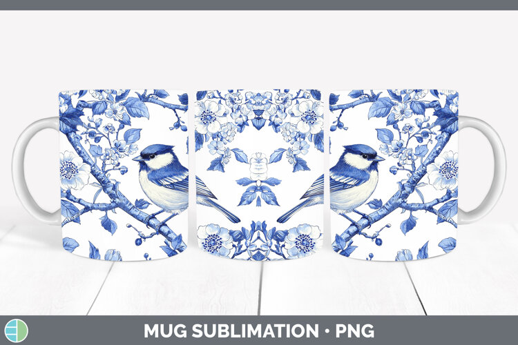 GorgeousBlue Chinoiserie Birds Mug Wrap design.