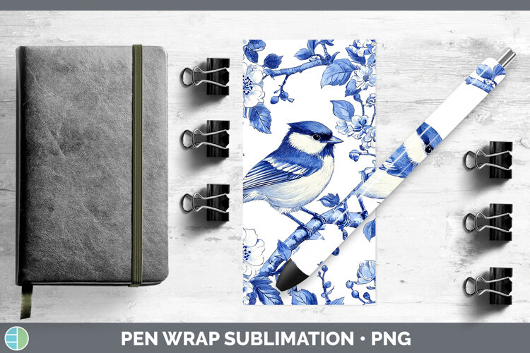 GorgeousBlue Chinoiserie Birds Pen Wrap design.