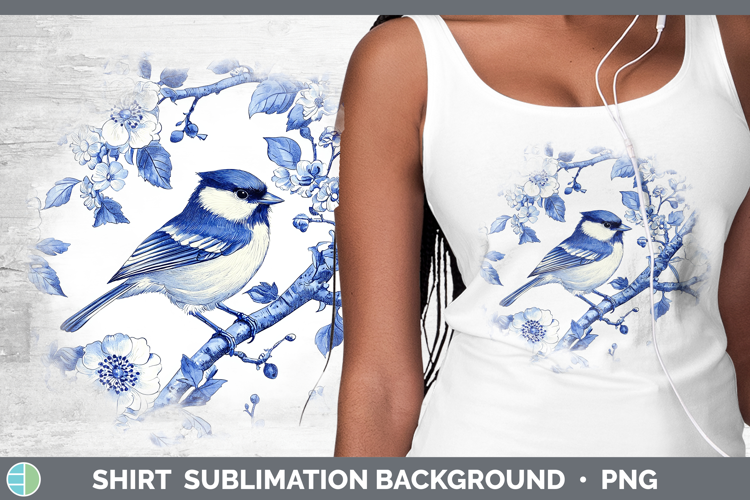 Blue Chinoiserie Birds Chickadee Shirt Sublimation Sublimati