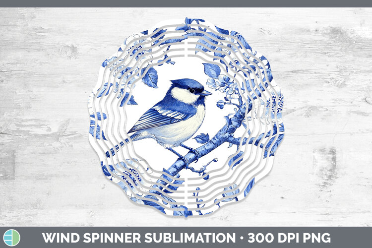 GorgeousBlue Chinoiserie Birds Wind Spinner design.