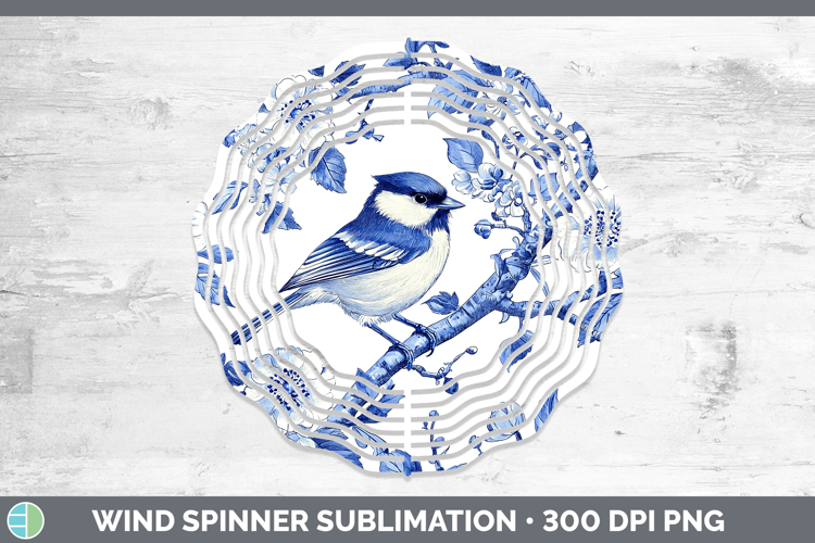 Blue Chinoiserie Birds Chickadee Wind Spinner Sublimation Sp