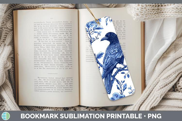 Blue Chinoiserie Birds Crow Bookmark Sublimation Printable D