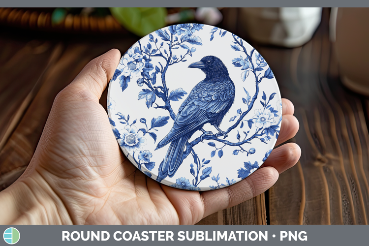 Blue Chinoiserie Birds Crow Round Coaster Sublimation Coaste