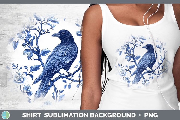 Blue Chinoiserie Birds Crow Shirt Sublimation Sublimation Ba