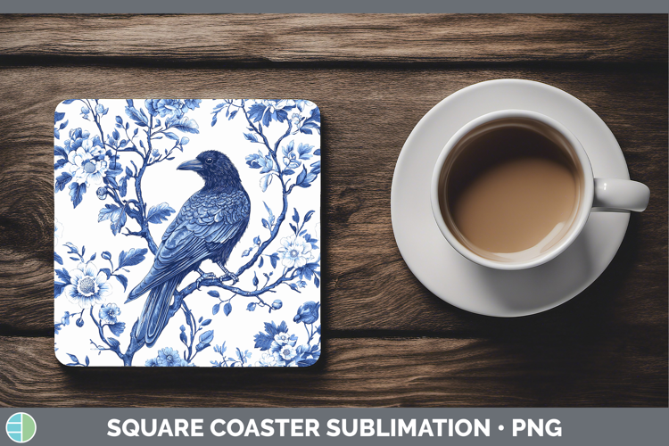 Blue Chinoiserie Birds Crow Square Coaster Sublimation Coast