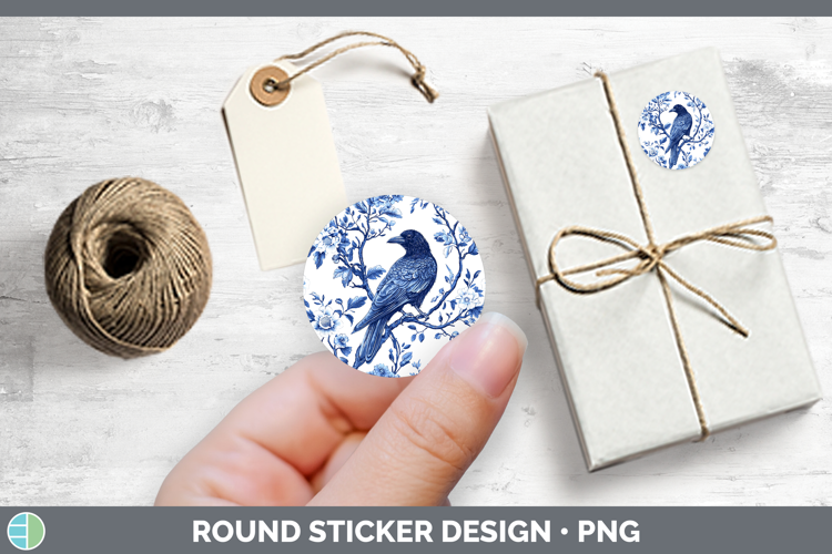 Blue Chinoiserie Birds Crow Stickers | Round Labels Designs