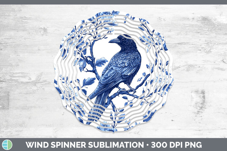 GorgeousBlue Chinoiserie Birds Wind Spinner design.