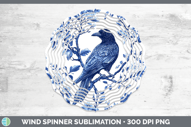 Blue Chinoiserie Birds Crow Wind Spinner Sublimation Spinner