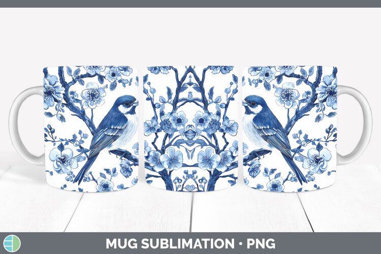 GorgeousBlue Chinoiserie Birds Mug Wrap design.