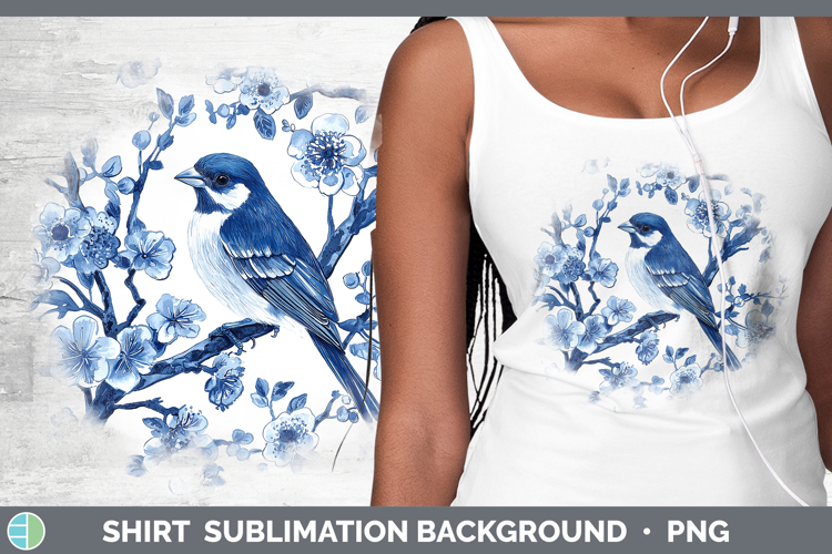 Blue Chinoiserie Birds Finch Shirt Sublimation Sublimation B