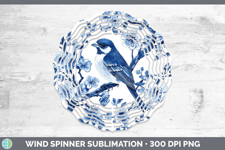Blue Chinoiserie Birds Finch Wind Spinner Sublimation Spinne