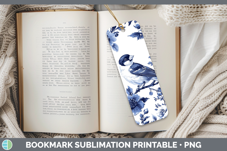 Blue Chinoiserie Birds Goldfinch Bookmark Sublimation Printa