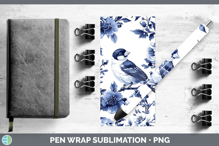 GorgeousBlue Chinoiserie Birds Pen Wrap design.
