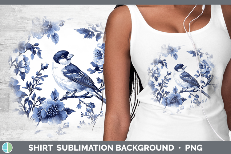 Blue Chinoiserie Birds Goldfinch Shirt Sublimation Sublimati