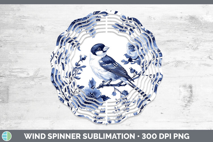 GorgeousBlue Chinoiserie Birds Wind Spinner design.