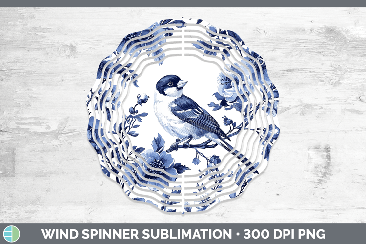 Blue Chinoiserie Birds Goldfinch Wind Spinner Sublimation Sp