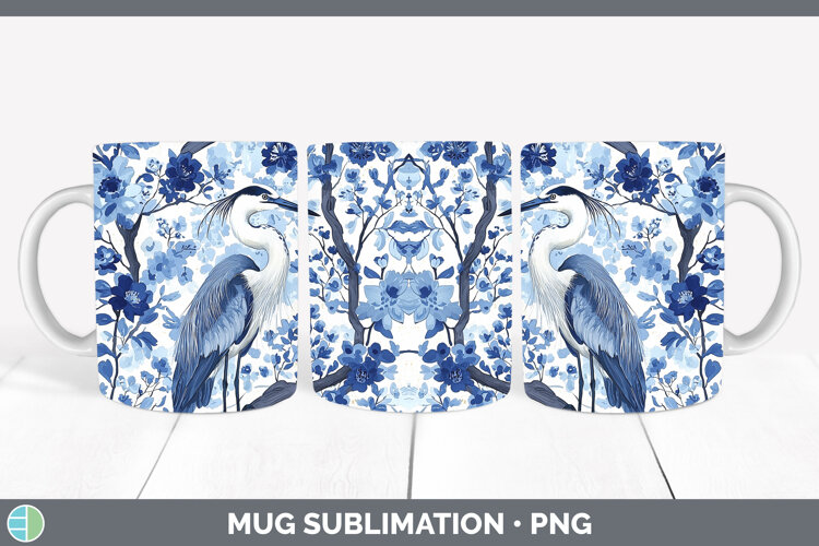 GorgeousBlue Chinoiserie Birds Mug Wrap design.