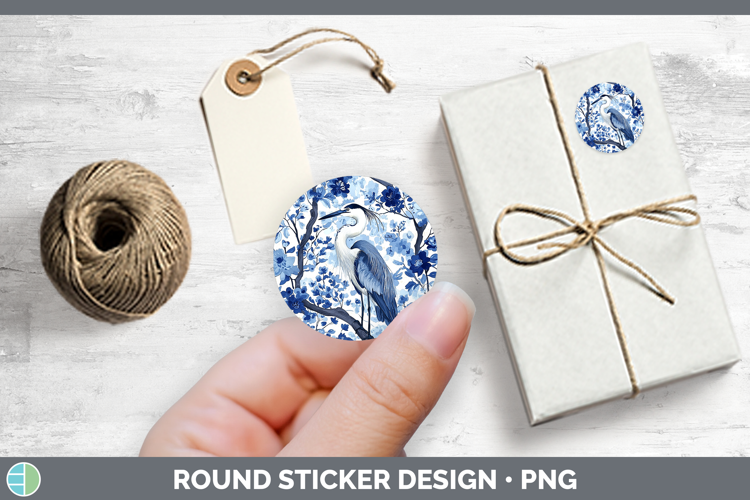 Blue Chinoiserie Birds Great Blue Heron Stickers | Round Lab