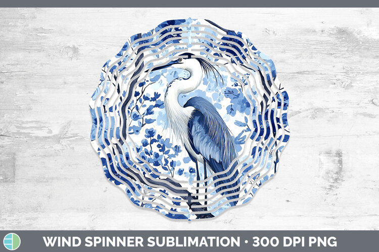 GorgeousBlue Chinoiserie Birds Wind Spinner design.