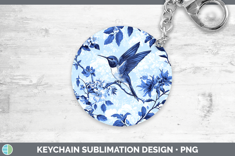 Blue Chinoiserie Birds Hummingbird Keychain Sublimation Keyr