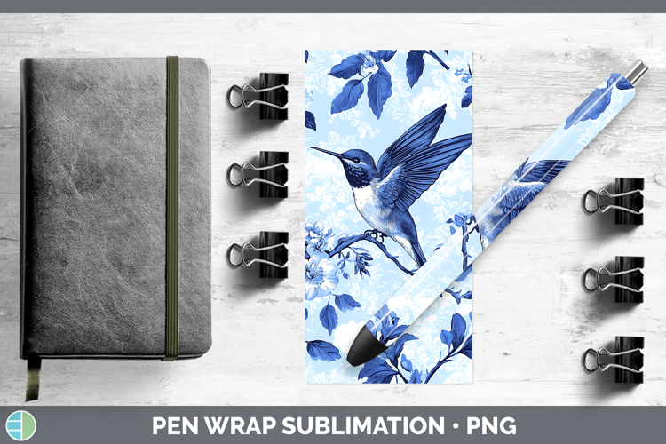 Blue Chinoiserie Birds Hummingbird Pen Wrap Sublimation Pen