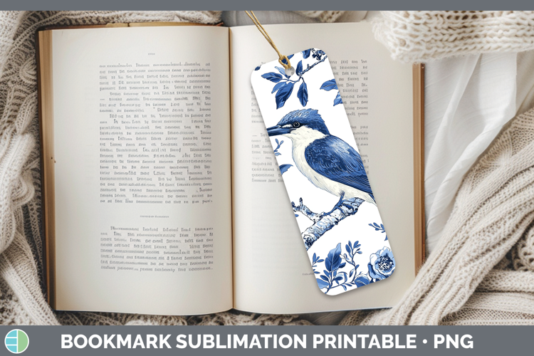 Blue Chinoiserie Birds Kingfisher Bookmark Sublimation Print