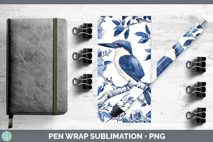 Blue Chinoiserie Birds Kingfisher Pen Wrap Sublimation Pen D