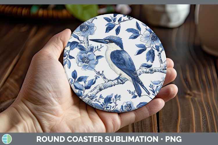 Blue Chinoiserie Birds Kingfisher Round Coaster Sublimation