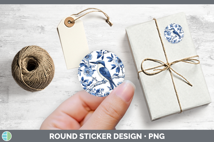 Blue Chinoiserie Birds Kingfisher Stickers | Round Labels De