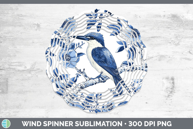 GorgeousBlue Chinoiserie Birds Wind Spinner design.