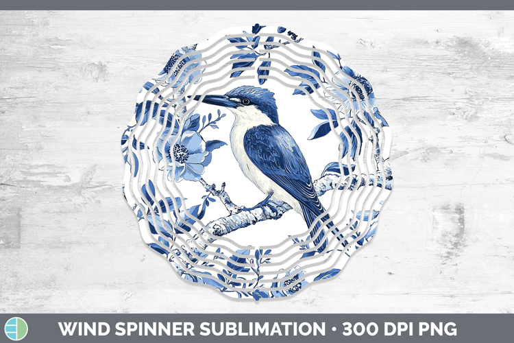 Blue Chinoiserie Birds Kingfisher Wind Spinner Sublimation S