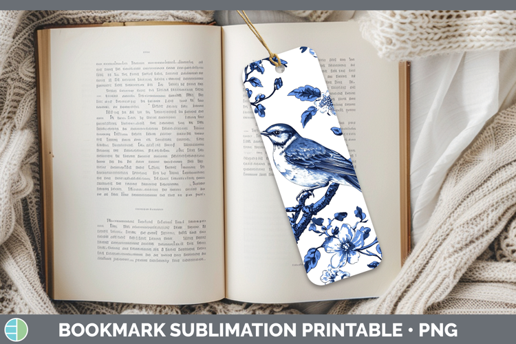 Blue Chinoiserie Birds Mockingbird Bookmark Sublimation Prin