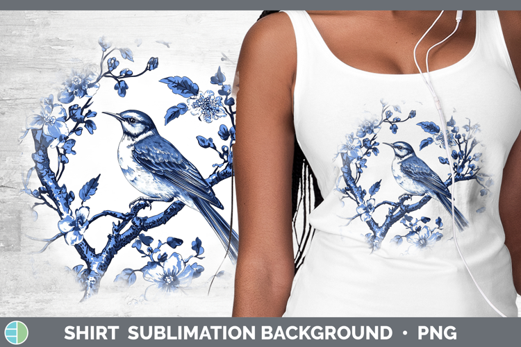 Blue Chinoiserie Birds Mockingbird Shirt Sublimation Sublima