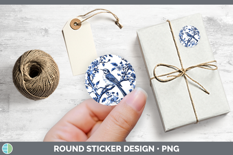 Blue Chinoiserie Birds Mockingbird Stickers | Round Labels D