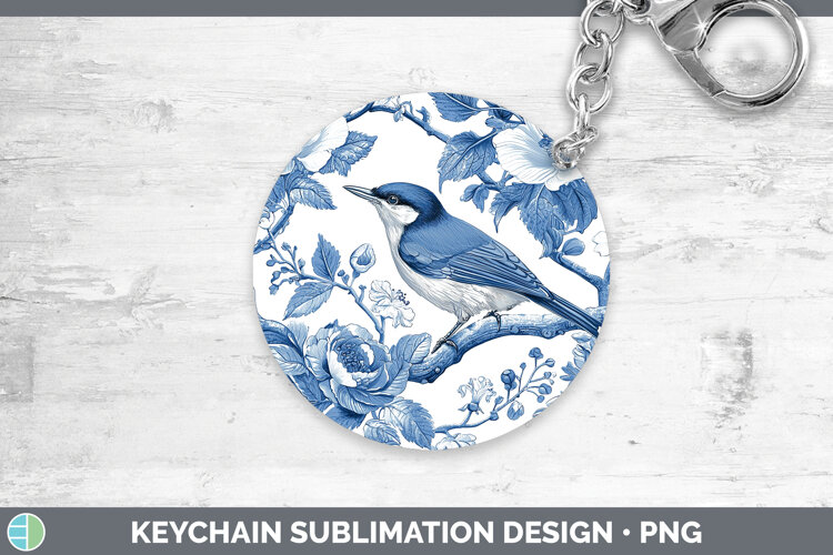 GorgeousBlue Chinoiserie Birds Keychain design.