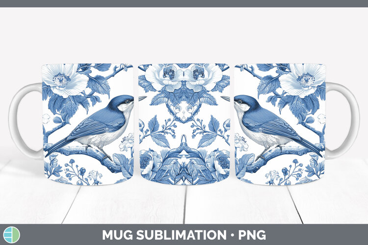 GorgeousBlue Chinoiserie Birds Mug Wrap design.