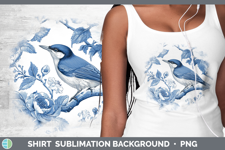 Blue Chinoiserie Birds Nuthatch Shirt Sublimation Sublimatio
