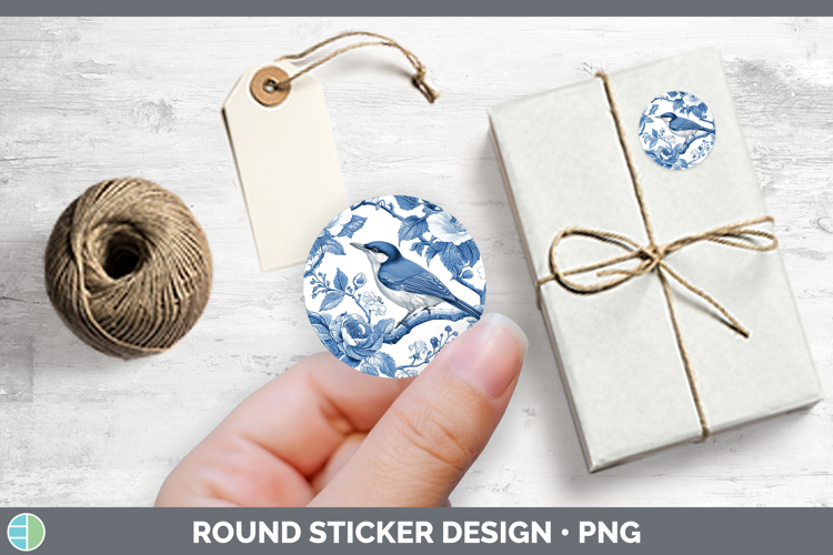 Blue Chinoiserie Birds Nuthatch Stickers | Round Labels Desi