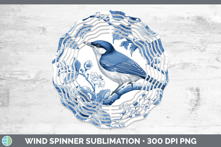 GorgeousBlue Chinoiserie Birds Wind Spinner design.