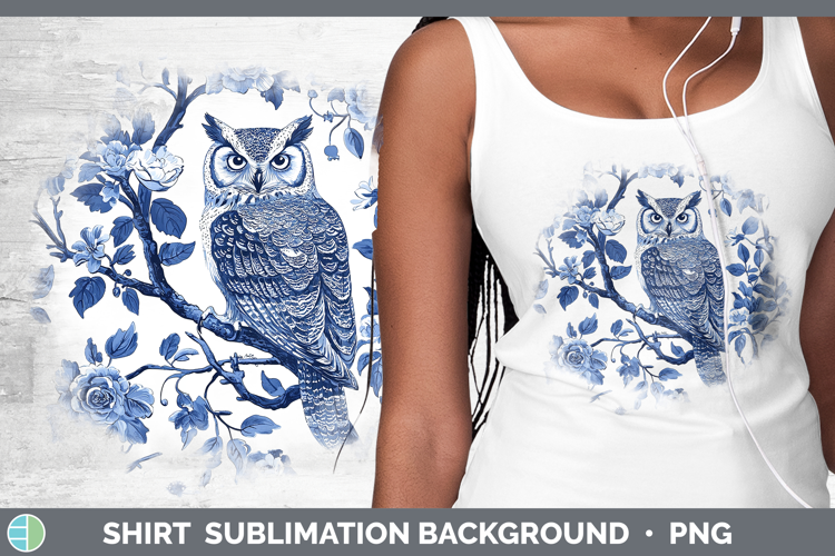 Blue Chinoiserie Birds Owl Shirt Sublimation Sublimation Bac