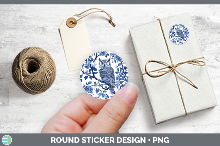 Blue Chinoiserie Birds Owl Stickers | Round Labels Designs