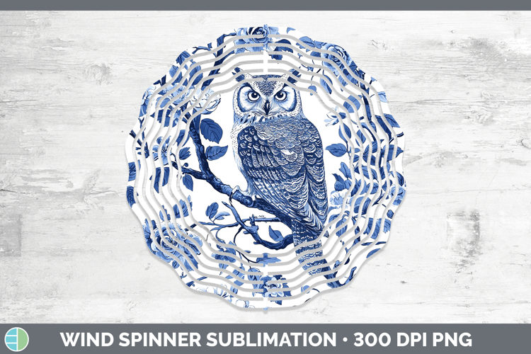 Blue Chinoiserie Birds Owl Wind Spinner Sublimation Spinner