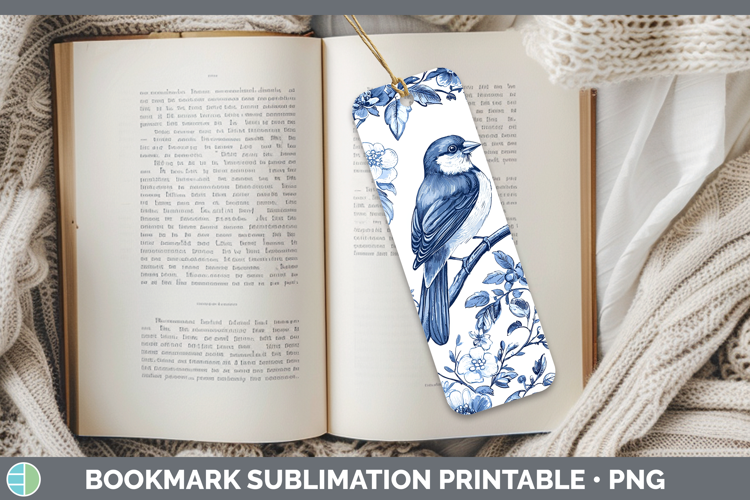 Blue Chinoiserie Birds Pine Grosbeak Bookmark Sublimation Pr