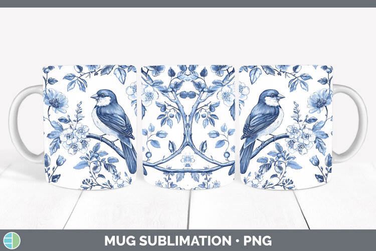GorgeousBlue Chinoiserie Birds Mug Wrap design.